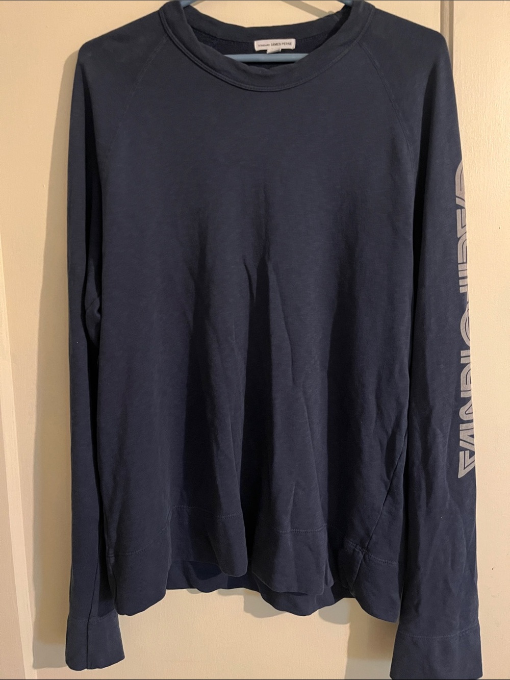 James Perse Navy Long Sleeve Crew Neck Shirt with Sleeve Logo